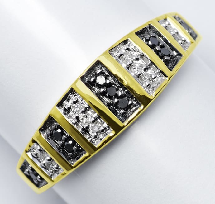 Foto 1 - Schwarze und weiße Diamanten im Gold-Bandring, R1155