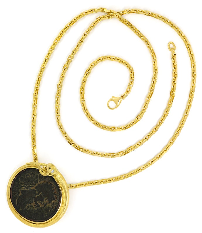 Foto 3 - Gold-Collier Diamanten Schlangenfassung mit Antik-Münze, S1641