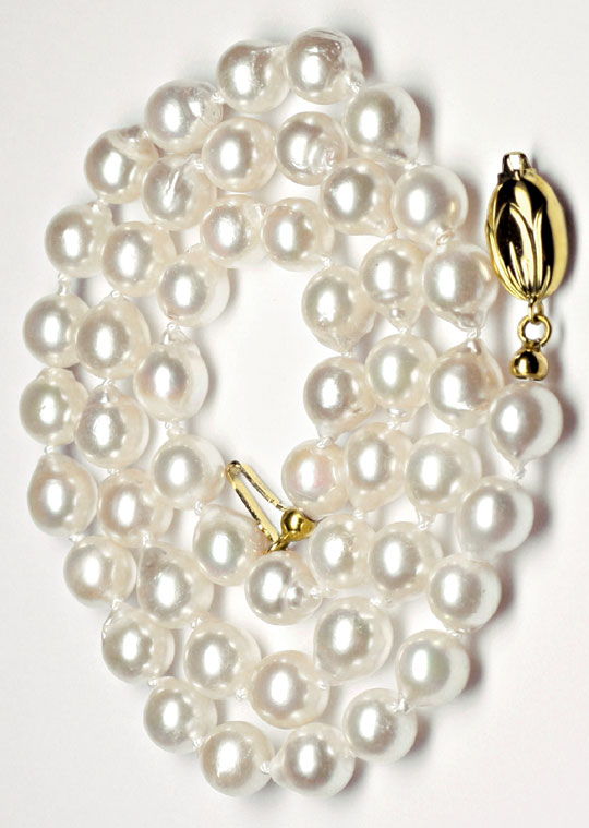 Foto 3 - Akoya Barock Perlenkette  7,5mm Gold Perlenschloss, S3903