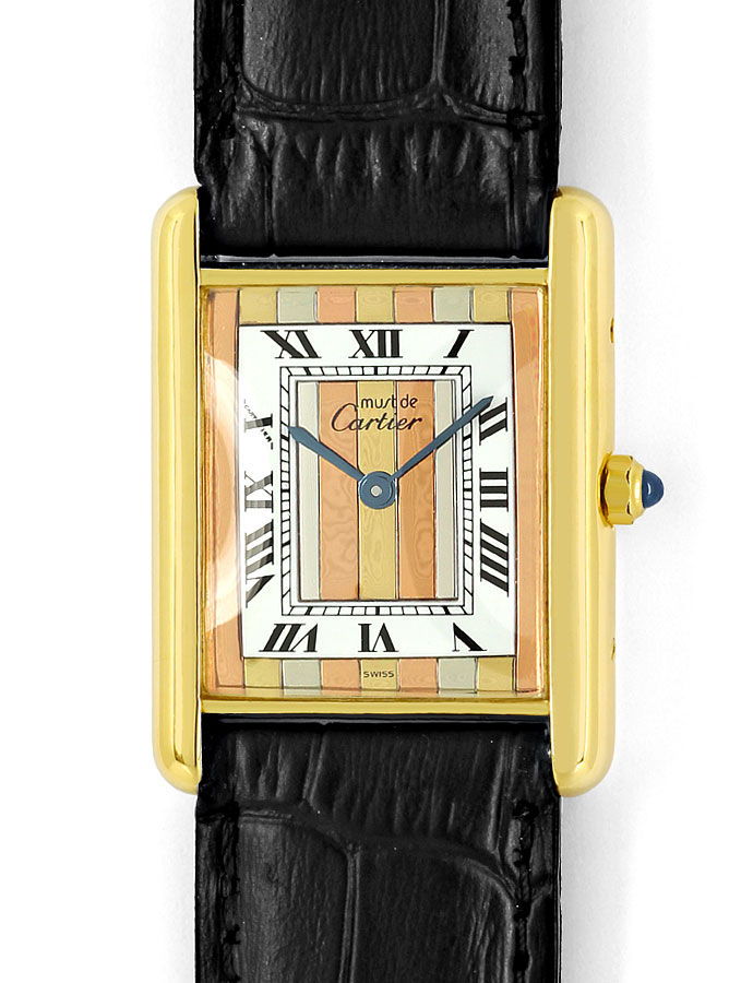 Foto 2 - Must de Cartier Tank Vermeil Drei Gold-Uhr, Faltschieße, U2156